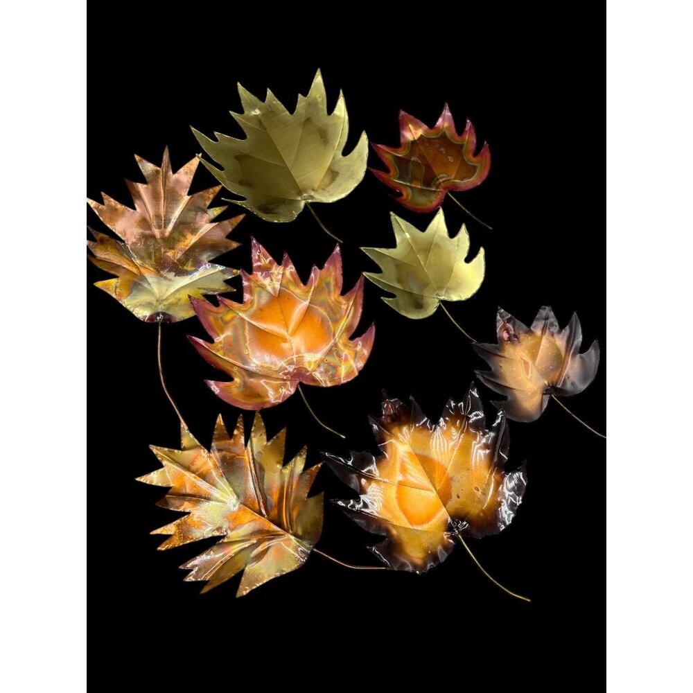8 Handcrafted Metal Fall Leaf Copper Color Brass MCM Wall Art Ozark Mountain 6"